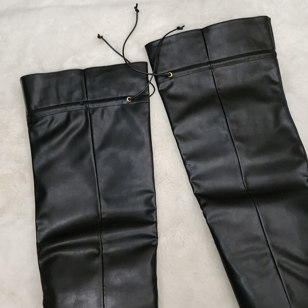 Good American Carla Black Faux Leather Over The Knee Slouchy Boots Women's 7.5 - Picture 8 of 9